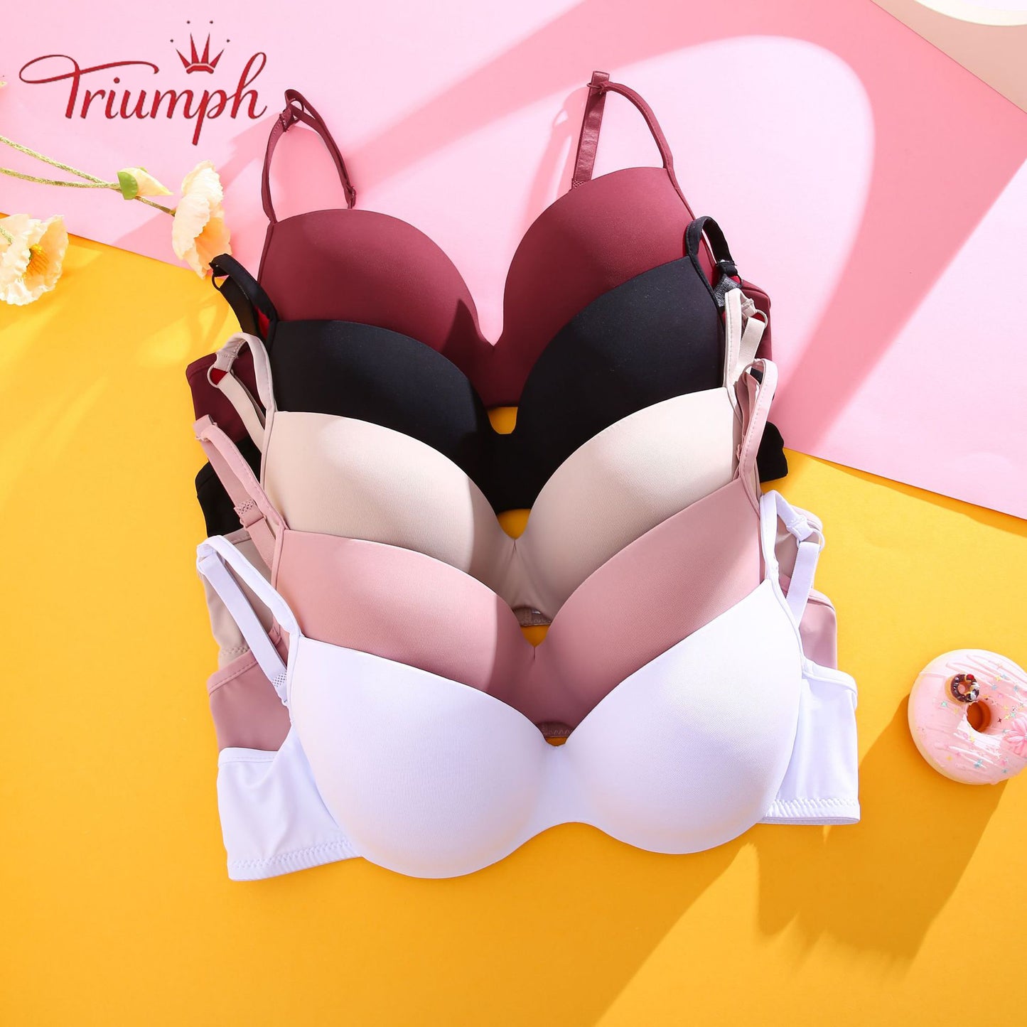 Triumph Дамски гъбен сутиен, 3 опаковки сутиен с лицеви опори, дишащ, лек, основни неща за грим за тяло Triumph
