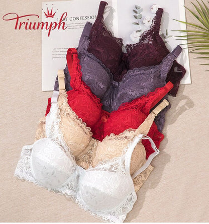 Triumph - Сутиен 3 Опаковка，Triumph Amourette 300，Нов секси сутиен с дантелен пуш ап с голям размер